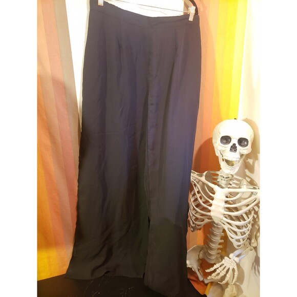 Vintage 1980s Black Wide Leg Sheer Overlay Pants Chic Gothic - Picture 1 of 4